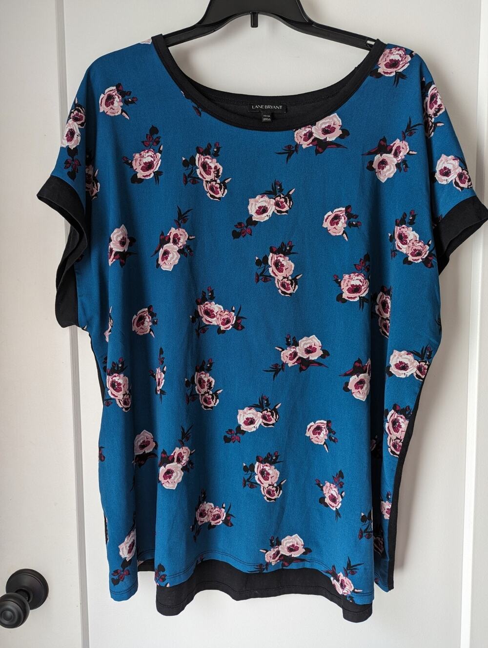 LANE BRYANT Teal Floral Career Casual Short Sleeve Top 22/24 Plus Preppy EUC